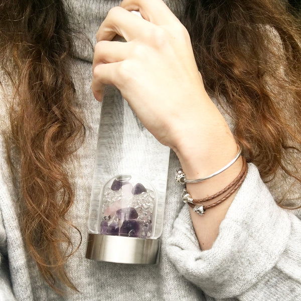 VitaJuwel ViA WELLNESS | Crystal Water Bottle with Amethyst, Rose Quartz & Clear Quartz for Calmness, Balance & Relaxation