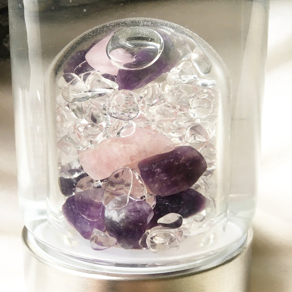 VitaJuwel ViA WELLNESS | Crystal Water Bottle with Amethyst, Rose Quartz & Clear Quartz for Calmness, Balance & Relaxation