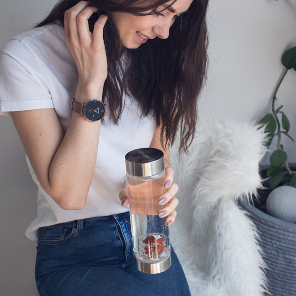 VitaJuwel ViA FITNESS | Crystal Water Bottle with Red Jasper, Magnesite & Clear Quartz - Willpower, Strength & Momentum