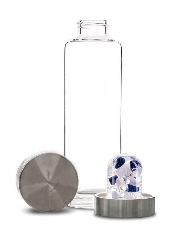 VitaJuwel ViA BALANCE | Crystal Water Bottle with Sodalite, Chalcedony & Clear Quartz for Inner Peace, Reflection & Meditation