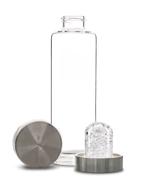 VitaJuwel ViA DIAMONDS | Crystal Water Bottle with Genuine Diamond Slivers (4ct.) & Clear Quartz for Brilliance, Energy & Radiance