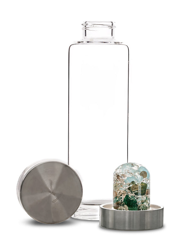 VitaJuwel ViA FOREVER YOUNG | Crystal Water Bottle with Aventurine, Aquamarine, Smoky Quartz & Clear Quartz for Cleansing / Detox, Stress-Relief & Serenity