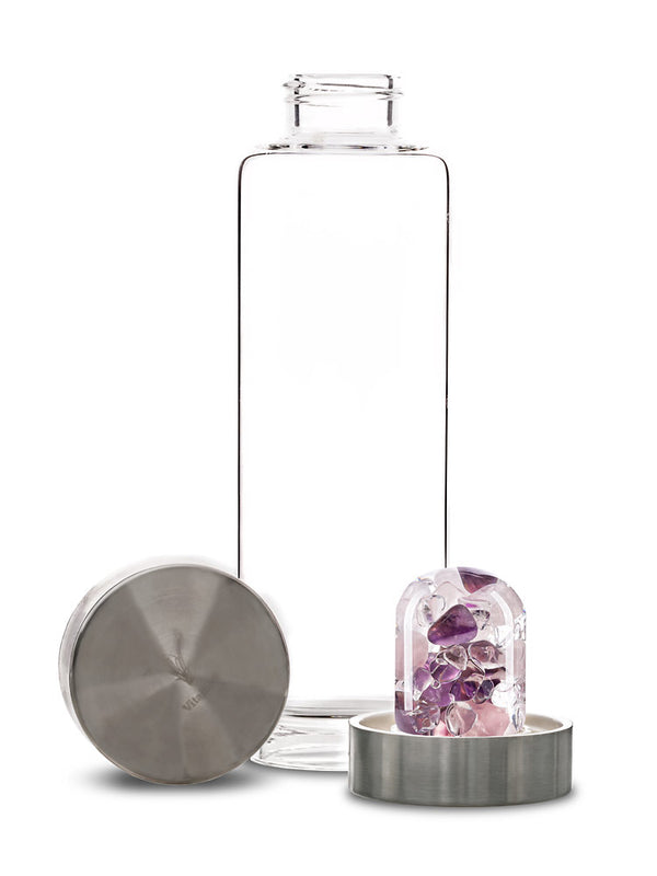 VitaJuwel ViA WELLNESS | Crystal Water Bottle with Amethyst, Rose Quartz & Clear Quartz for Calmness, Balance & Relaxation