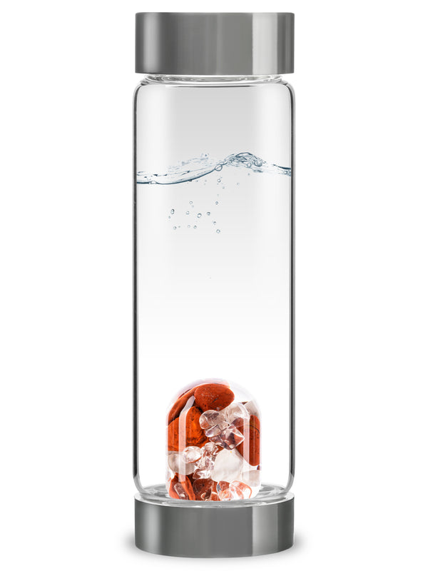 VitaJuwel ViA FITNESS | Crystal Water Bottle with Red Jasper, Magnesite & Clear Quartz - Willpower, Strength & Momentum