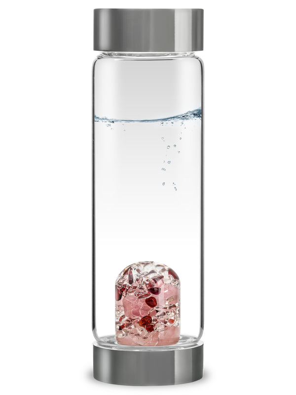 VitaJuwel ViA LOVE | Crystal Water Bottle with Rose Quartz, Garnet & Clear Quartz for Harmony, Affection & Affection