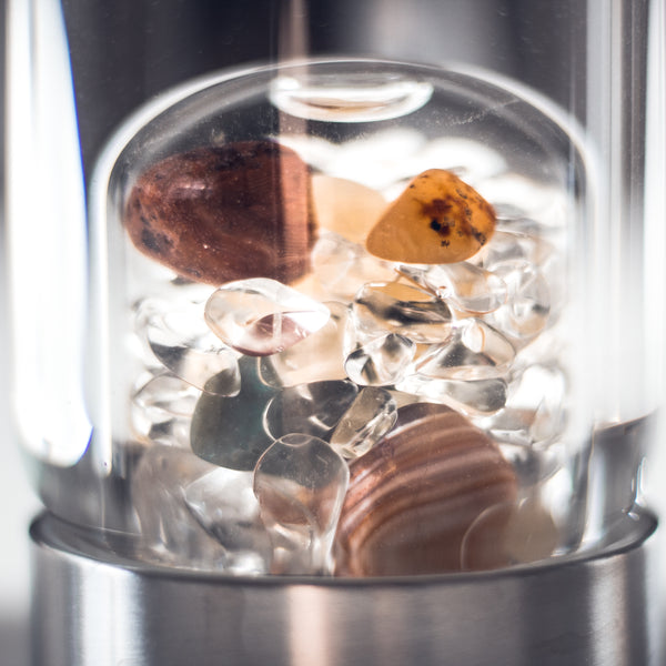 VitaJuwel ViA HAPPINESS | Crystal Water Bottle with Jade, Orange Calcite, Carnelian & Clear Quartz for Optimism, Good Luck, Motivation