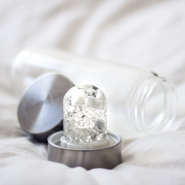 VitaJuwel ViA LUNA | Crystal Water Bottle with Rainbow Moonstone and Clear Quartz for Intuition, Empathy, Femininity