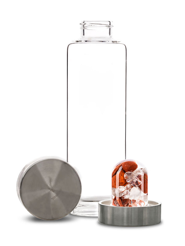 VitaJuwel ViA FITNESS | Crystal Water Bottle with Red Jasper, Magnesite & Clear Quartz - Willpower, Strength & Momentum