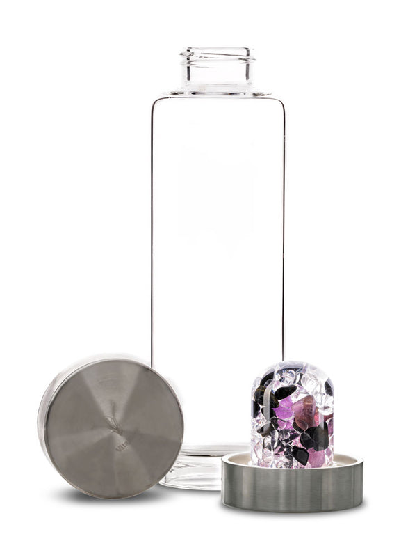 VitaJuwel ViA GUARDIAN | Crystal Water Bottle with Amethyst, Black Tourmaline & Clear Quartz for Protection, Clarity and Open-Mindedness
