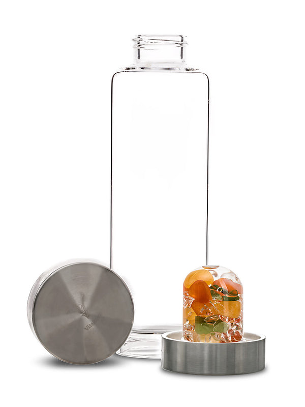 VitaJuwel ViA HAPPINESS | Crystal Water Bottle with Jade, Orange Calcite, Carnelian & Clear Quartz for Optimism, Good Luck, Motivation