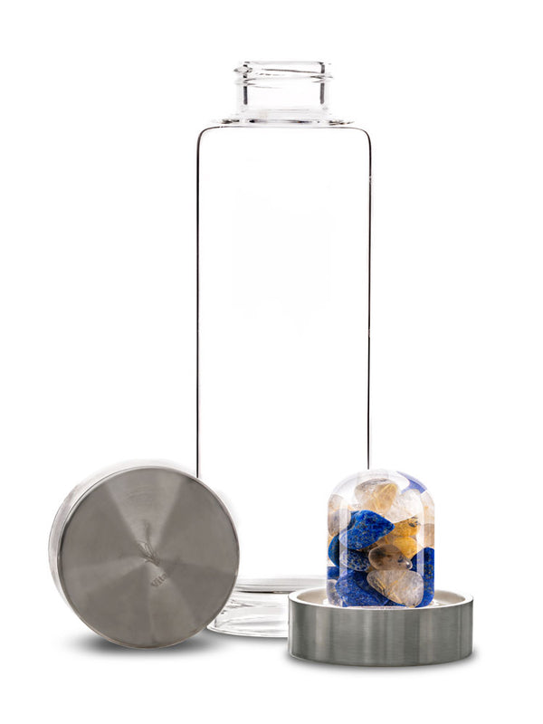 VitaJuwel ViA INSPIRATION | Crystal Water Bottle with Lapis Lazuli & Rutilated Quartz for Creativity, Focus & Dedication