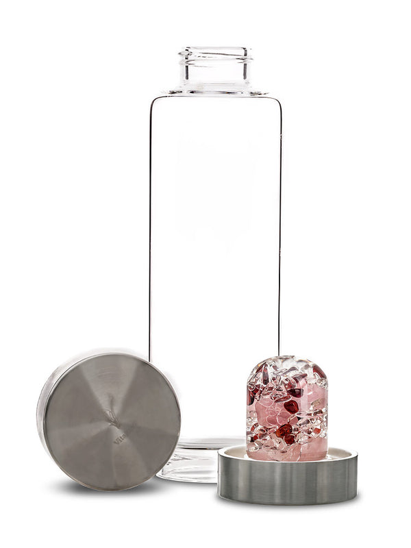 VitaJuwel ViA LOVE | Crystal Water Bottle with Rose Quartz, Garnet & Clear Quartz for Harmony, Affection & Affection