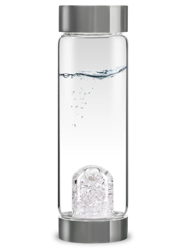 VitaJuwel ViA DIAMONDS | Crystal Water Bottle with Genuine Diamond Slivers (4ct.) & Clear Quartz for Brilliance, Energy & Radiance