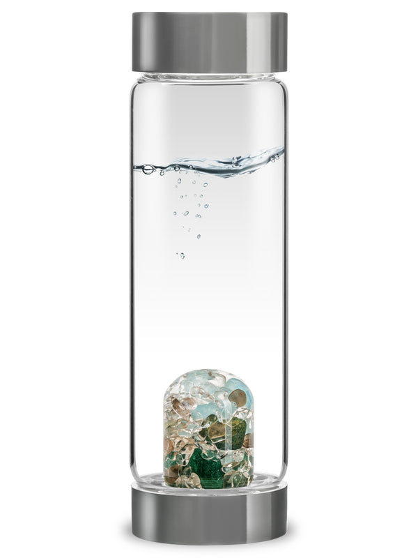 VitaJuwel ViA FOREVER YOUNG | Crystal Water Bottle with Aventurine, Aquamarine, Smoky Quartz & Clear Quartz for Cleansing / Detox, Stress-Relief & Serenity