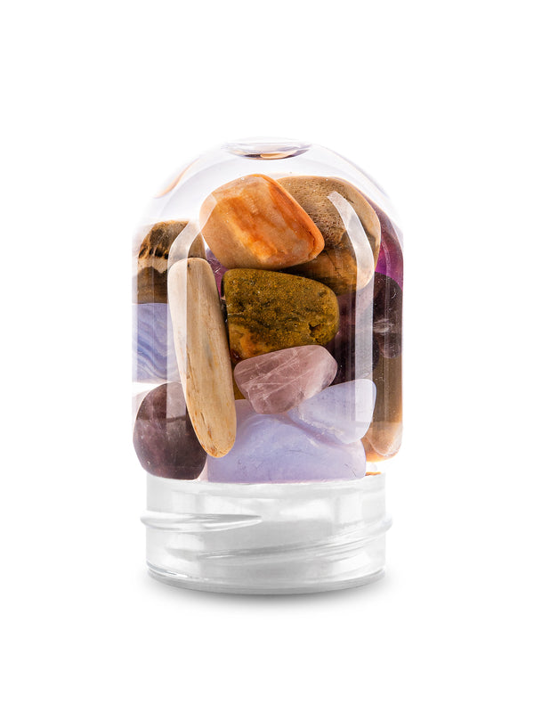 VitaJuwel GemPod FIVE ELEMENTS | Crystal Water Insert with Amethyst, Chalcedony, Petrified Wood, Rose Quartz & Agate - Reflection, Growth & Foundation